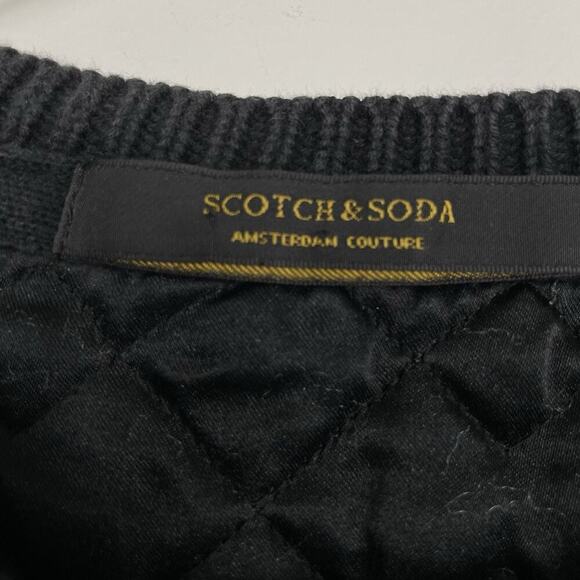 Scotch & Soda Sweater Mens Medium Charcoal Quilted Shoulder Ribbed Heavy Preppy - Picture 3 of 12